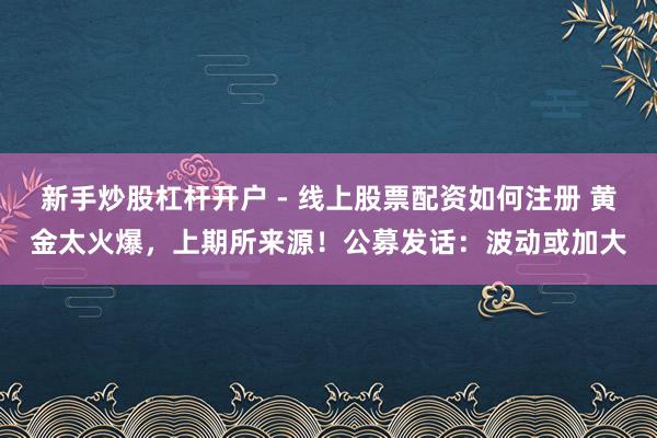 新手炒股杠杆开户 - 线上股票配资如何注册 黄金太火爆，上期所来源！公募发话：波动或加大