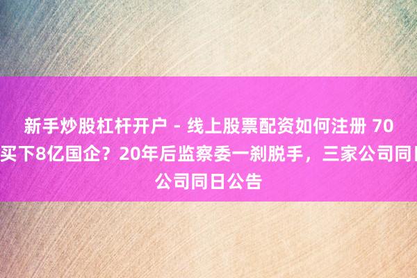 新手炒股杠杆开户 - 线上股票配资如何注册 700块钱买下8亿国企？20年后监察委一刹脱手，三家公司同日公告
