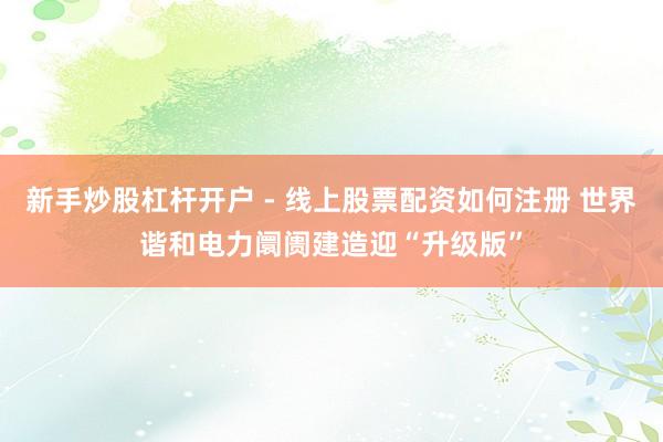 新手炒股杠杆开户 - 线上股票配资如何注册 世界谐和电力阛阓建造迎“升级版”