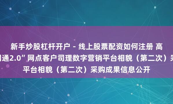 新手炒股杠杆开户 - 线上股票配资如何注册 高伟达中标：“沪网通2.0”网点客户司理数字营销平台相貌（第二次）采购成果信息公开